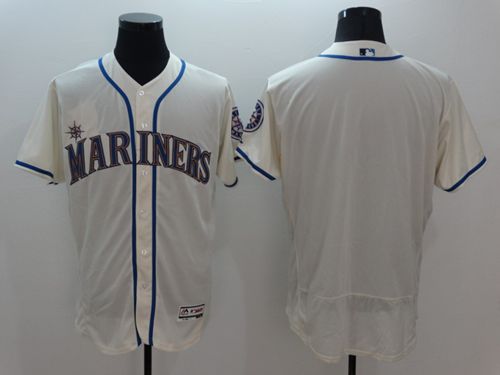 Mariners Blank Cream Flexbase Authentic Collection Stitched MLB Jersey - Click Image to Close